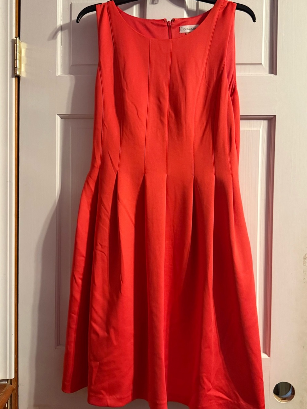 Calvin Klein Coral-Red Fit & Flare Sleeveless Dress